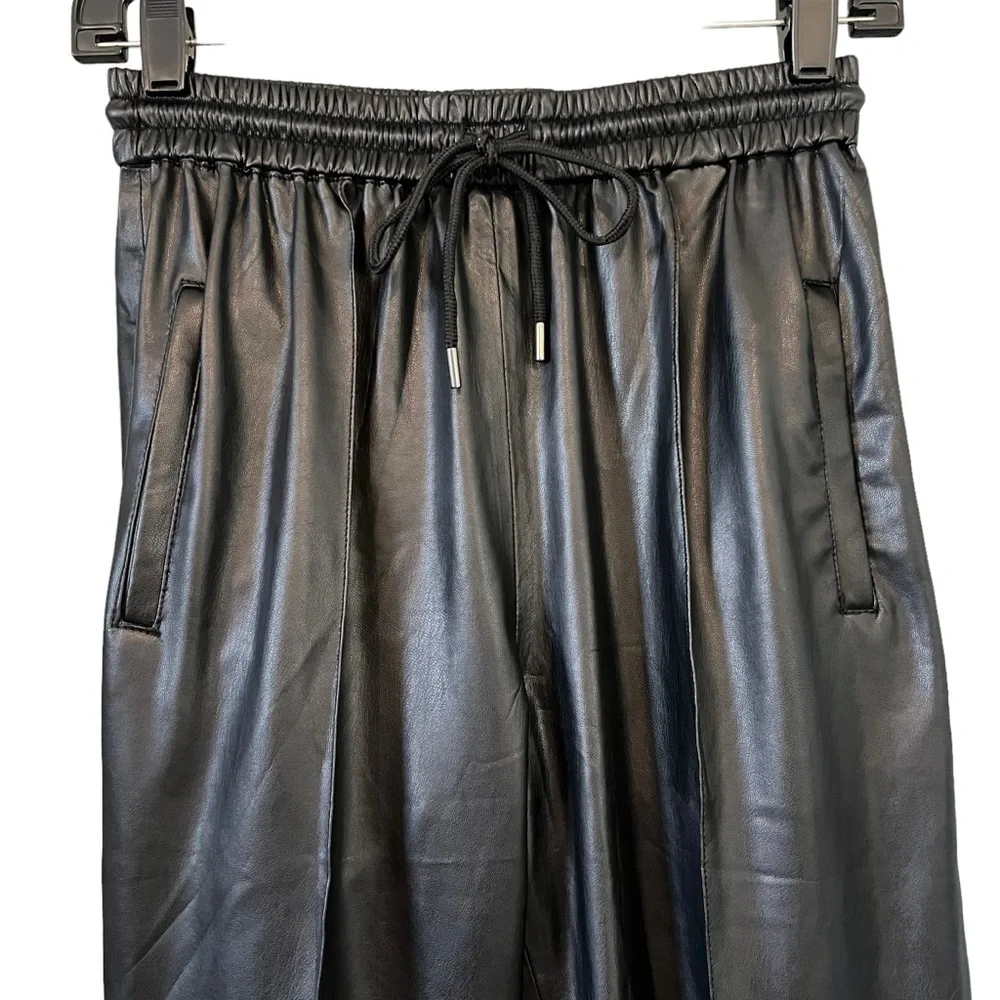 NWT, BLANK NYC Black Faux Leather Jogger Pants Drawstring, Sz 26 - Picture 8 of 15